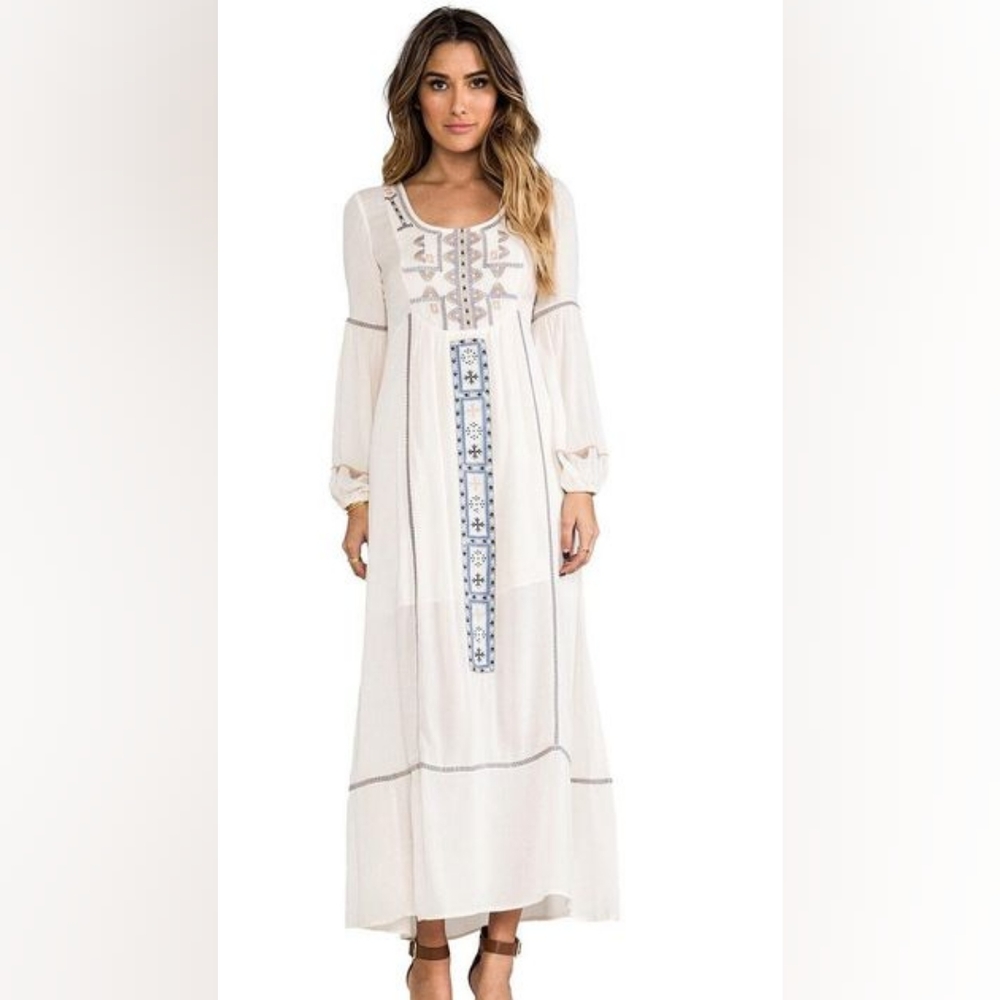 Free People Desert Winds Embroidered Maxi Dress Ivory Combo